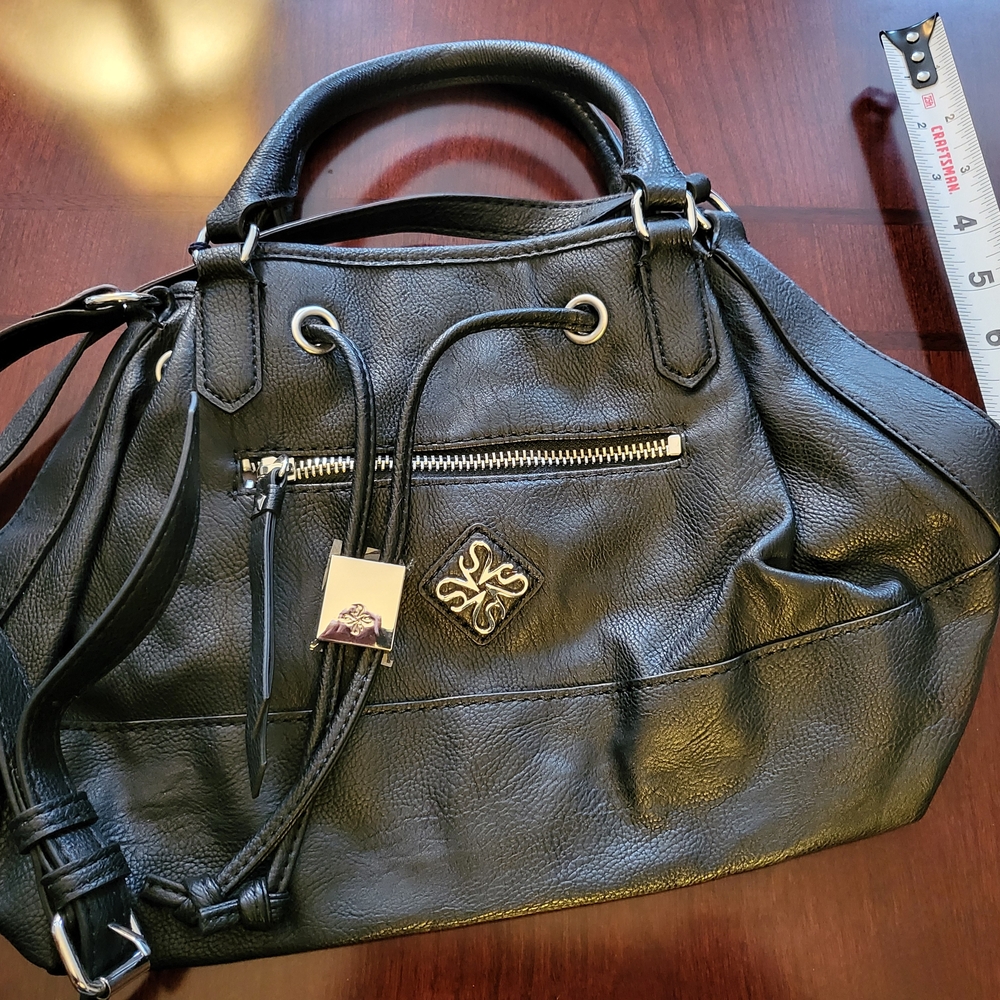 Black Shoulder Bag with Adjustable Strap and silver Hardware